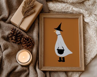 Silly Goose Halloween Hand Drawn Printable Wall Art: Dressed as a Witch with Choker (digital download)