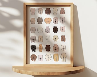 Funny Butt Cheeks Bathroom Print: Hand Drawn Humorous Wall Art (Digital Download)