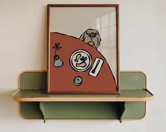Lámina decorativa imprimible con un perro gracioso: Perro asomándose en una cafetería. Regalo para amantes de las mascotas (Descarga digital).
