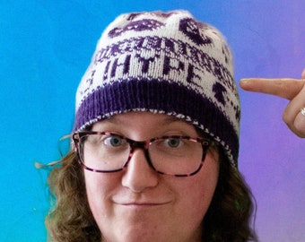 Bleed Purple Hat, a double knitted Twitch-inspired knitting pattern