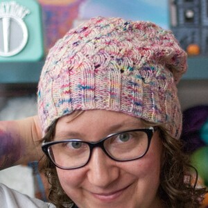 Prismatic Spray, a Dungeons & Dragons-inspired hat knitting pattern for geeky knitters image 1