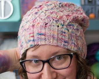 Prismatic Spray, a Dungeons & Dragons-inspired hat knitting pattern for geeky knitters