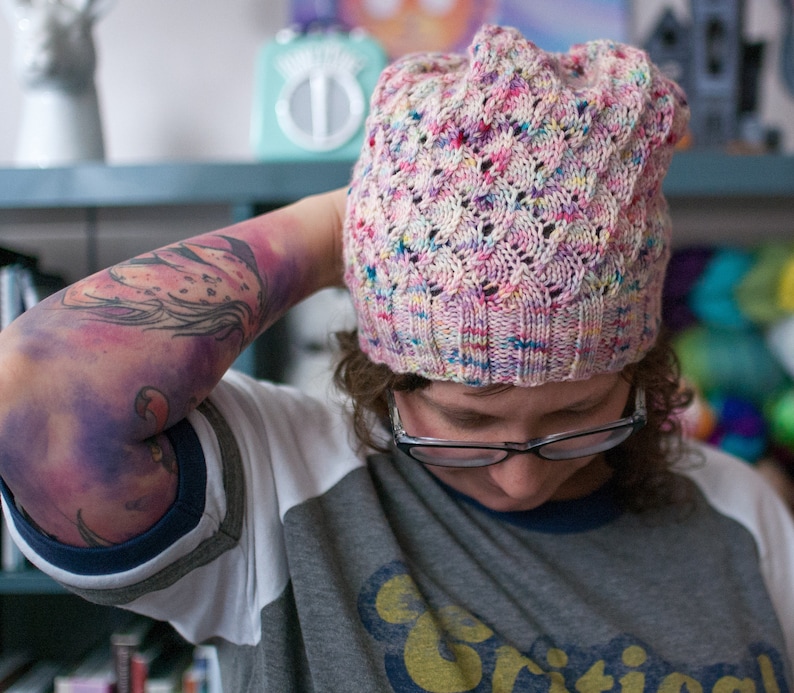 Prismatic Spray, a Dungeons & Dragons-inspired hat knitting pattern for geeky knitters image 4
