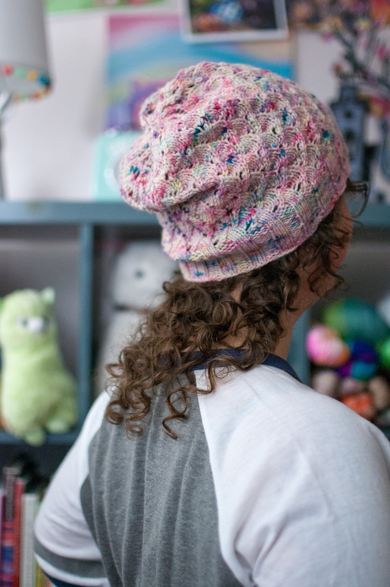 Prismatic Spray, a Dungeons & Dragons-inspired hat knitting pattern for geeky knitters image 2