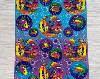 vintage Lisa Frank kissing Tropical Fish sticker sheet Complete 1990s S212