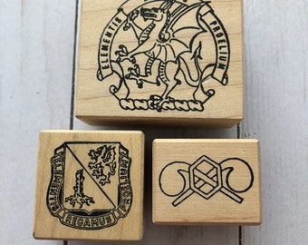 Set of 3 US Army Chemical Corps rubber stamps Regimental and Branch insignia and mascot