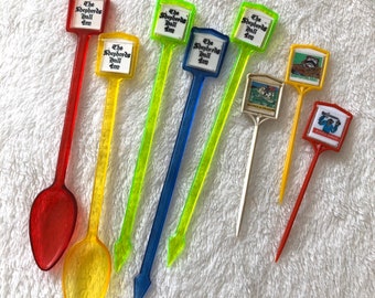 8 vintage Swizzle sticks Cocktail picks spoons from England British Pub for your bar cart