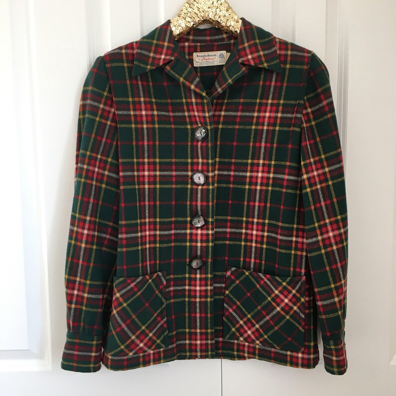 Vintage Pendleton wool plaid Women/'s jacket Knockabouts button down yellow green shirt red