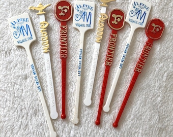 Vintage Las Vegas Swizzle sticks Frontier Aladdin hotel Alpine Inn bar cart barware Set of 8