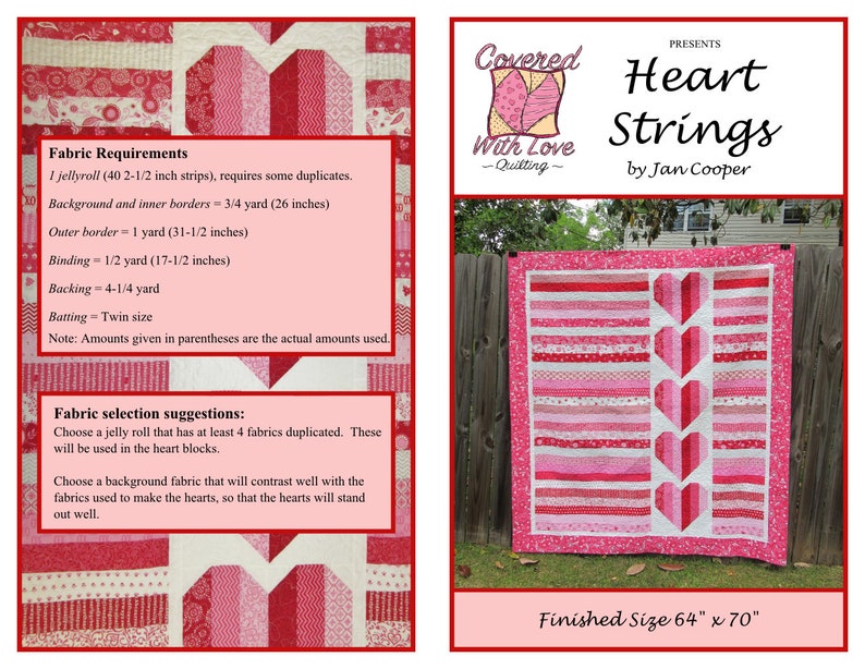 Heart Strings, jellyroll quilt, PDF pattern image 1