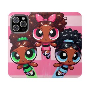 Black Powerpuff Girls Phone Case: Vegan Leather Folio, Card Holder