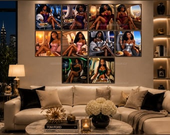 Black Girl Luxury Private Jet Wall Art Collection | Digital Download