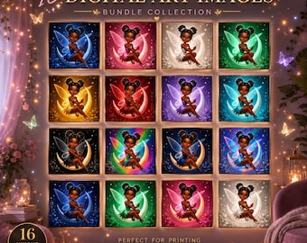 Colorful Black Fairy Wall Art Color Collection | Enchanted Princess Decor Set | Digital Download