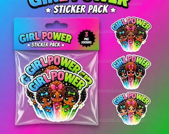 Kawaii Powerpuff Girl Inspired Girl Power Sticker Pack | 3 Pack PNG Bundle | Digital & Printable Die-Cut Stickers