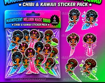 Black Powerpuff Girls Inspired Sticker Pack | Set of 6 Chibi & Kawaii Digital Stickers | Digital Download