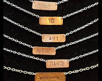 Customl Stamped Copper Stackable Bar Necklace, Reclaimed Metal, EcoFriendly Sustainable Jewelry, Handmade USA, Unique