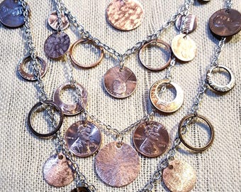 Four Strand Statement Necklace from Copper & Penny Coin Beads