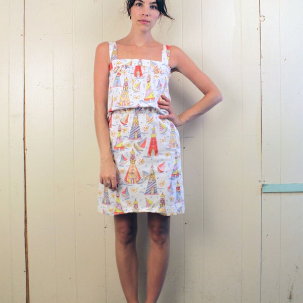 1980s Sailboat and Lighthouse Romper Size S