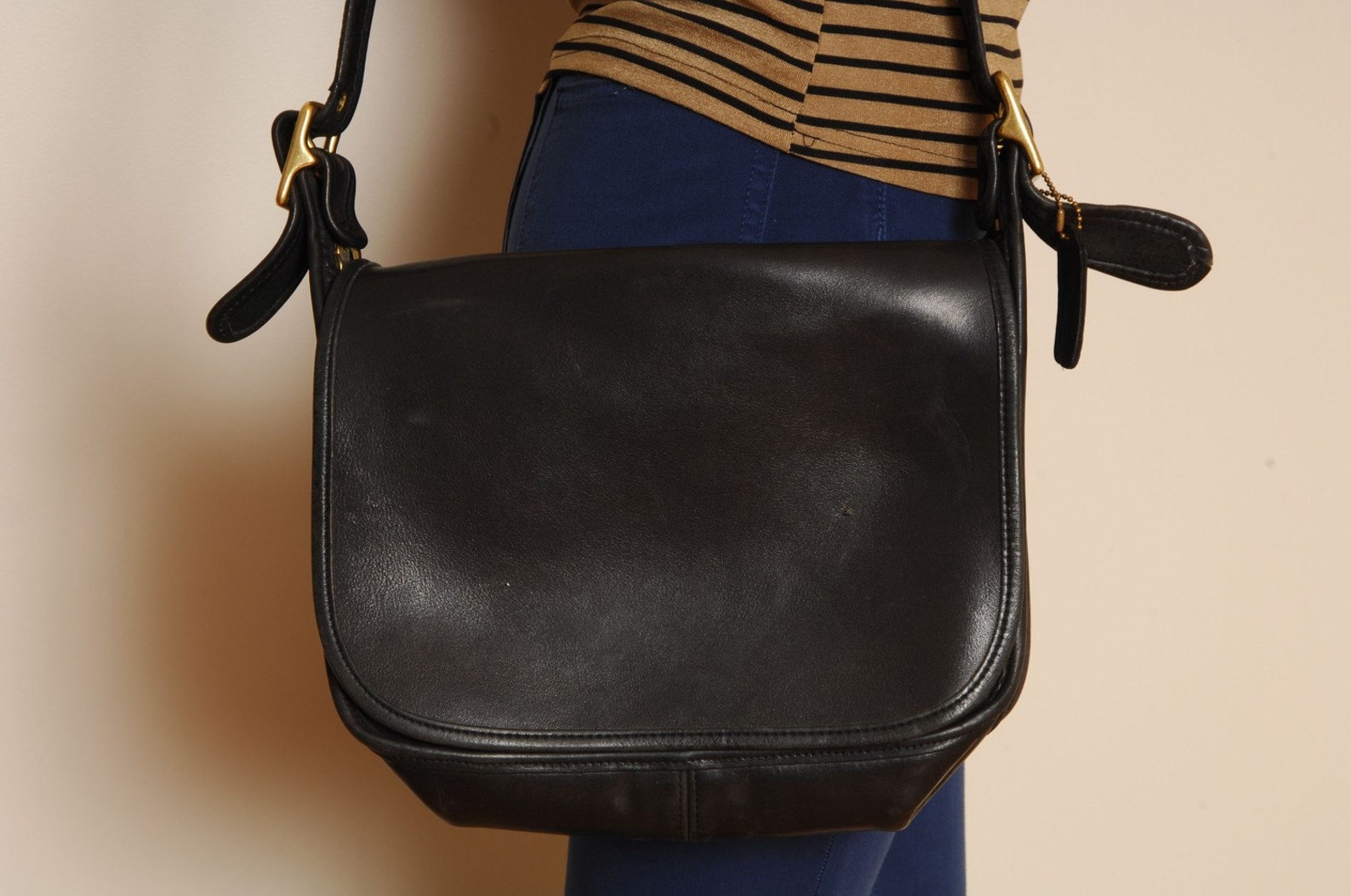 Vintage Coach Black Leather Saddle Bag Etsy
