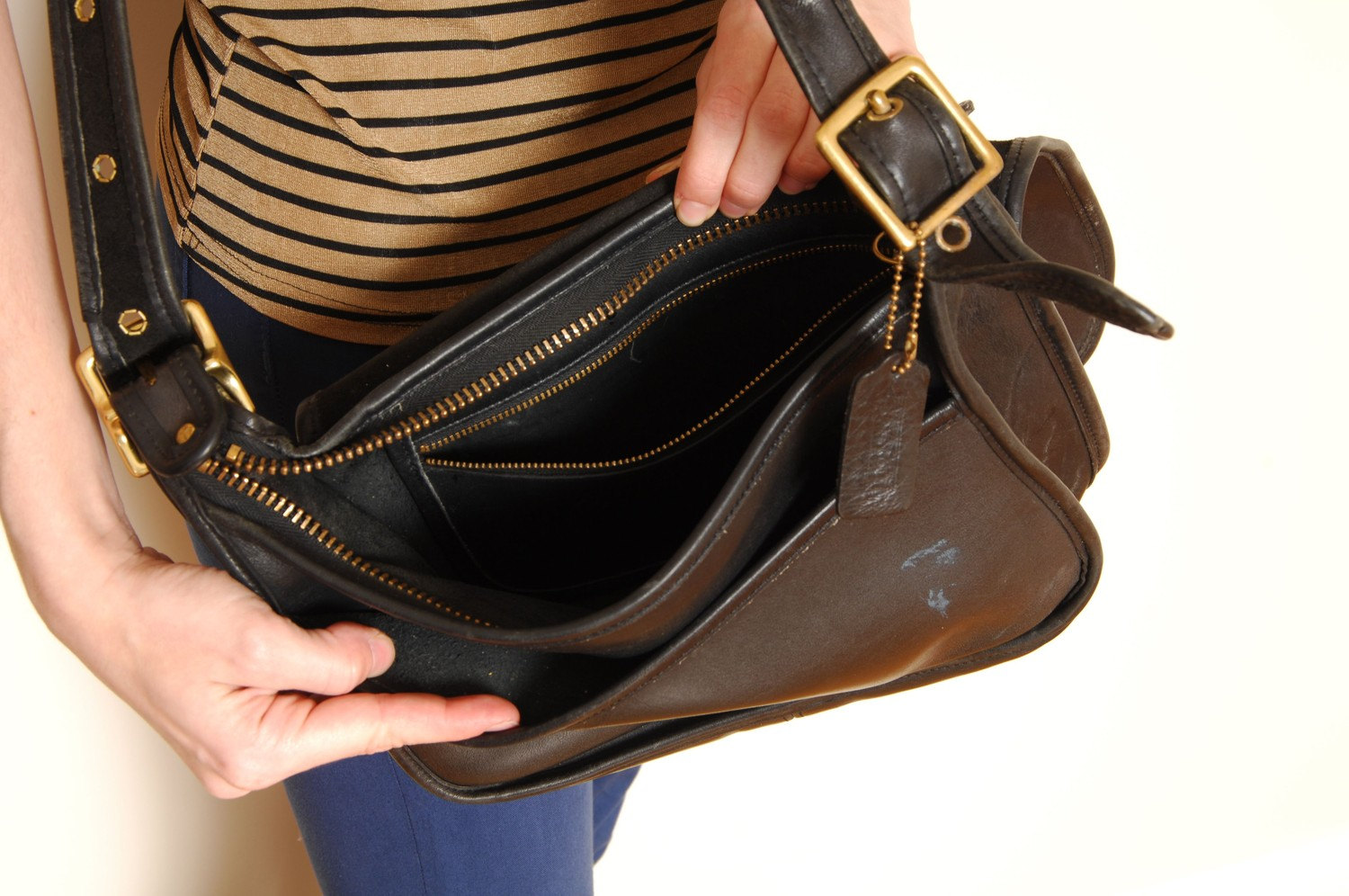 Vintage Coach Black Leather Saddle Bag Etsy