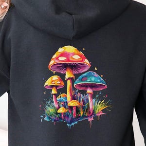 Psychedelic Mushroom Zip Hoodie, Trippy Nature Art, Retro Festival Wear