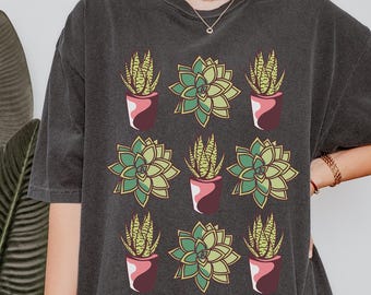 Camiseta con estampado de plantas suculentas, Comfort Colors 1717 Tee, camiseta con estampado botánico, regalo para amantes de las plantas, camiseta minimalista de jardín, top estilo cottagecore