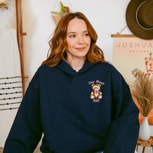 Przytulna bluza z kapturem "Teddy Bear" dla kobiet, miękka i estetyczna bluza, słodka bluza z kapturem "Teddy Bear", dziewczęca bluza z kapturem, prezent dla niej Navy