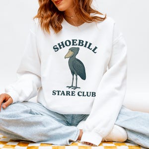 Shoebill Stare Club Sweatshirt, Funny Bird Lover Crewneck, Quirky Shoebill Shirt White