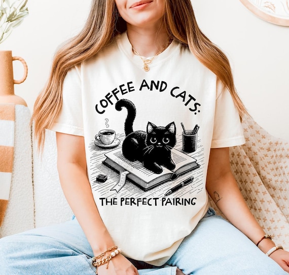 Coffee and Cats Comfort Colors Shirt: Book Lover Halloween Tee