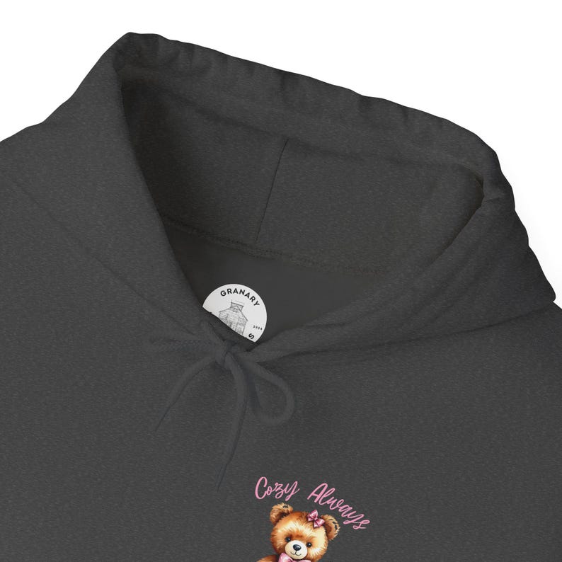 Przytulna bluza z kapturem "Teddy Bear" dla kobiet, miękka i estetyczna bluza, słodka bluza z kapturem "Teddy Bear", dziewczęca bluza z kapturem, prezent dla niej Dark Heather