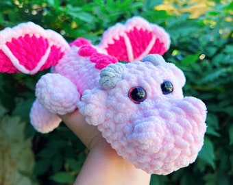 Crochet Pink Strawberry Dragon, Chenille Yarn Plushie