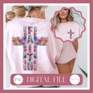 Faith Floral Cross PNG Design | Christian Shirt Graphic | Religious Sublimation Design for Shirts, Mugs, Totes & More | Instant Download
