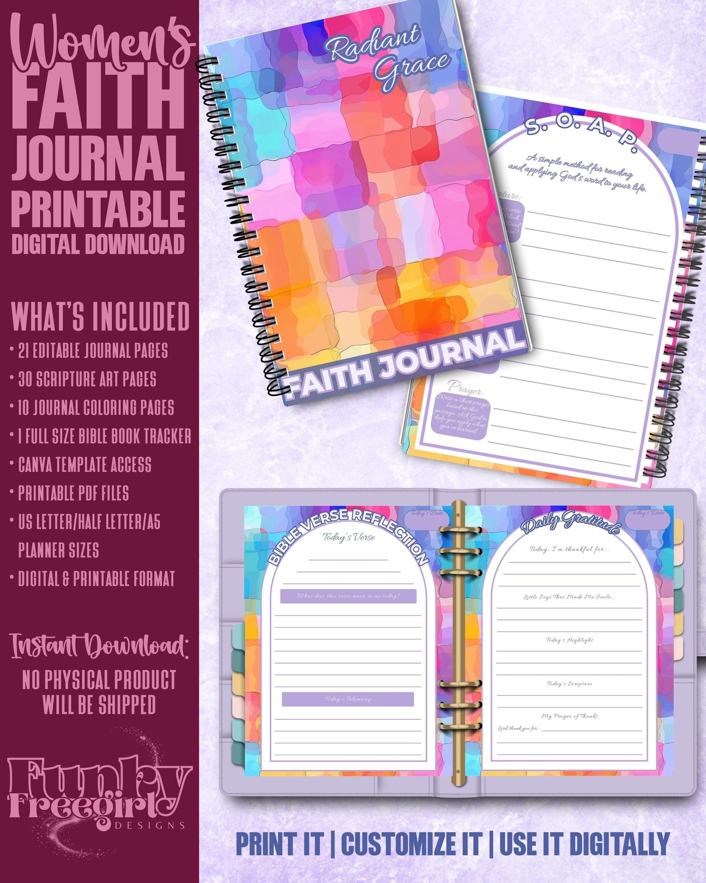 Faith Journal Printable, Bible Study Journal for Women, Christian Prayer Journal PDF, Digital ...