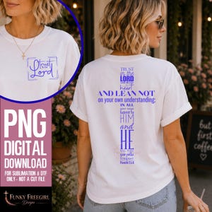 Blue Proverbs 3:5-6 PNG | Trust in the Lord Christian Sublimation & DTF Design | Bible Verse Shirt Pocket Back