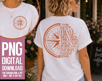 Orange Compass PNG | Jeremiah 29:11 Bible Verse Sublimation & DTF Design | For I Know The Plans Christian Shirt Pocket Back