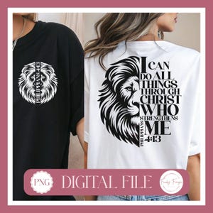 Philippians 4:13 Lion PNG I Can Do All Things Through Christ Bible Verse Christian Faith Shirt Design Scripture Digital Download for TShirts