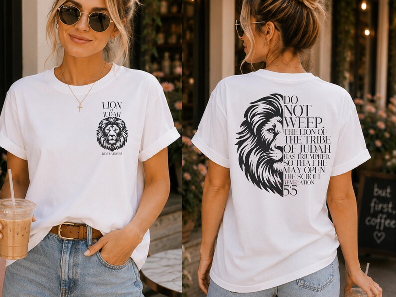 Black and White Lion PNG Bundle | Revelation 5:5 Lion of Judah Sublimation & DTF Design | Christian Shirt Pocket and Back image 3