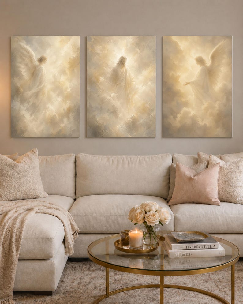 Jesus in Clouds Wall Art | Christian Triptych Printable | Neutral ...