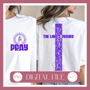 The Lord’s Prayer Cross + Pray Pocket PNG Bundle | Electric Purple Christian Design | Scripture Sublimation PNG | Digital Download