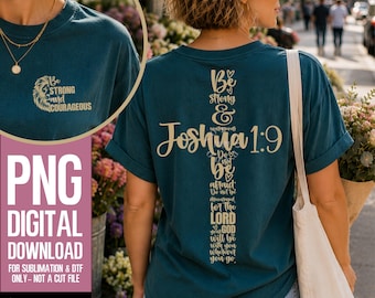 Tan Joshua 1:9 Lion Cross PNG | Christian Sublimation & DTF Design | Be Strong Courageous Bible Verse Shirt Pocket Back