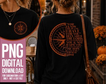 Orange Compass PNG | Jeremiah 29:11 Bible Verse Sublimation & DTF Design | For I Know The Plans Christian Shirt Pocket Back
