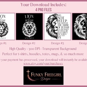 Black and White Lion PNG Bundle | Revelation 5:5 Lion of Judah Sublimation & DTF Design | Christian Shirt Pocket and Back image 2