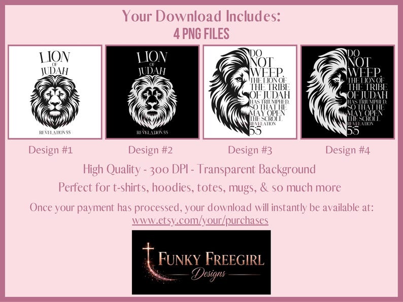 Black and White Lion PNG Bundle | Revelation 5:5 Lion of Judah Sublimation & DTF Design | Christian Shirt Pocket and Back image 2