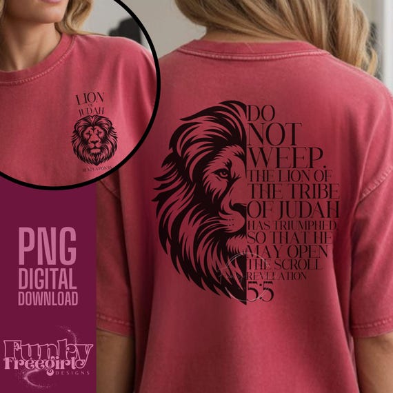 Lion of Judah PNG Revelation 5:5 Bible Verse Christian Faith Shirt Design Scripture Digital Download for T- Shirts Hoodies and Church Merch