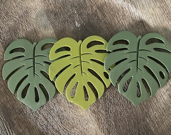 3D Printed Monstera Leaf Coasters: Tropical Home Decor (4 Pack)