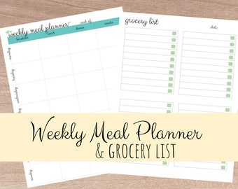 Meal Planner & Grocery List Printable, Menu Planner Printable, Shopping List Printable, Meal Plan Printable, PDF Printable, INSTANT DOWNLOAD