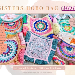 Patrón de ganchillo para bolso hobo MOD Sisters *VER DESCRIPCIÓN* / Bolso cuadrado de la abuela