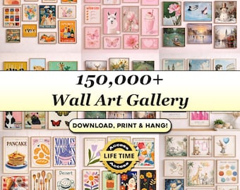 150,000+ Printable Wall Art Bundle | Gallery Wall Art Set | Maximalist, Vintage & Modern Prints | Trendy Dopamine Posters, Instant Download