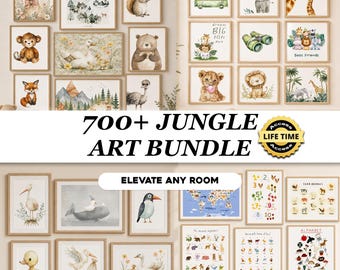700+ Jungle Nursery Wall Hangings, Safari Animal Wall Art, Woodland Baby & Kids Room Decor, Gallery Prints, Watercolor Giraffe Elephant Lion