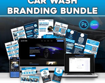 Car Wash Branding Bundle, Poster Template, Business & Loyalty cards, Flyers, Door Hangers, Price List, Link In Bio, Scan qr to pay / Review